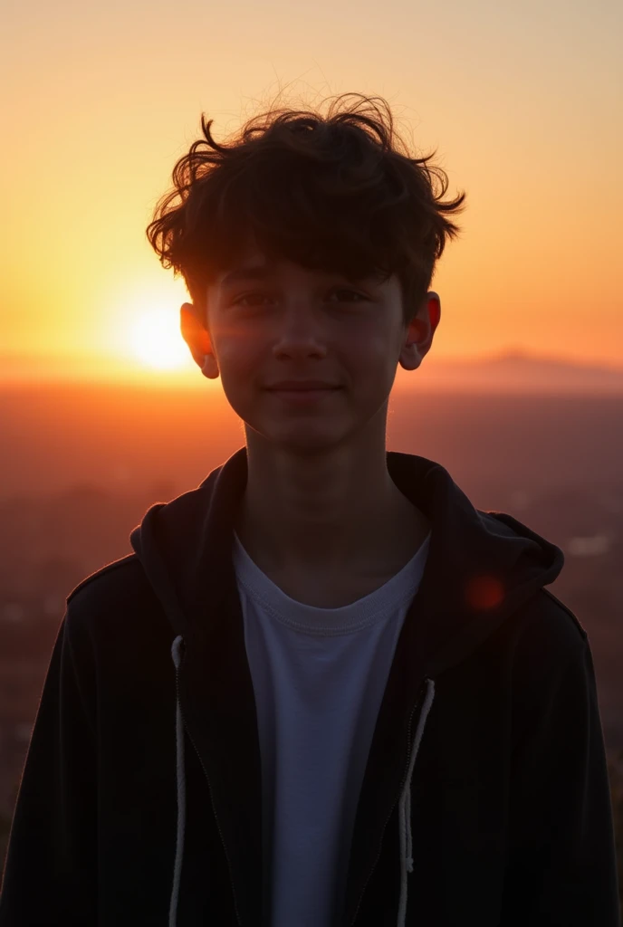 14 year old boy behind the sunset
