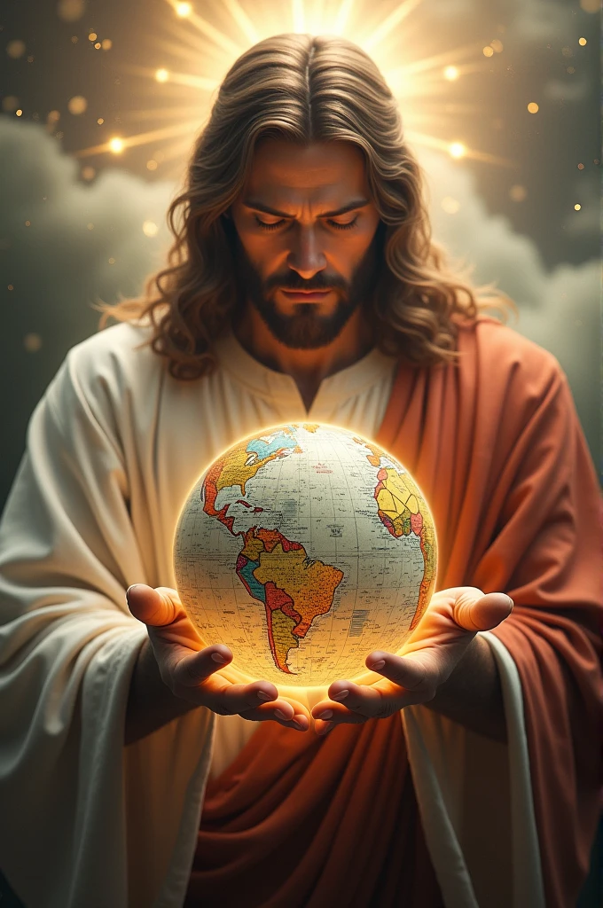 Jesus God Handle The World Map On His Hand