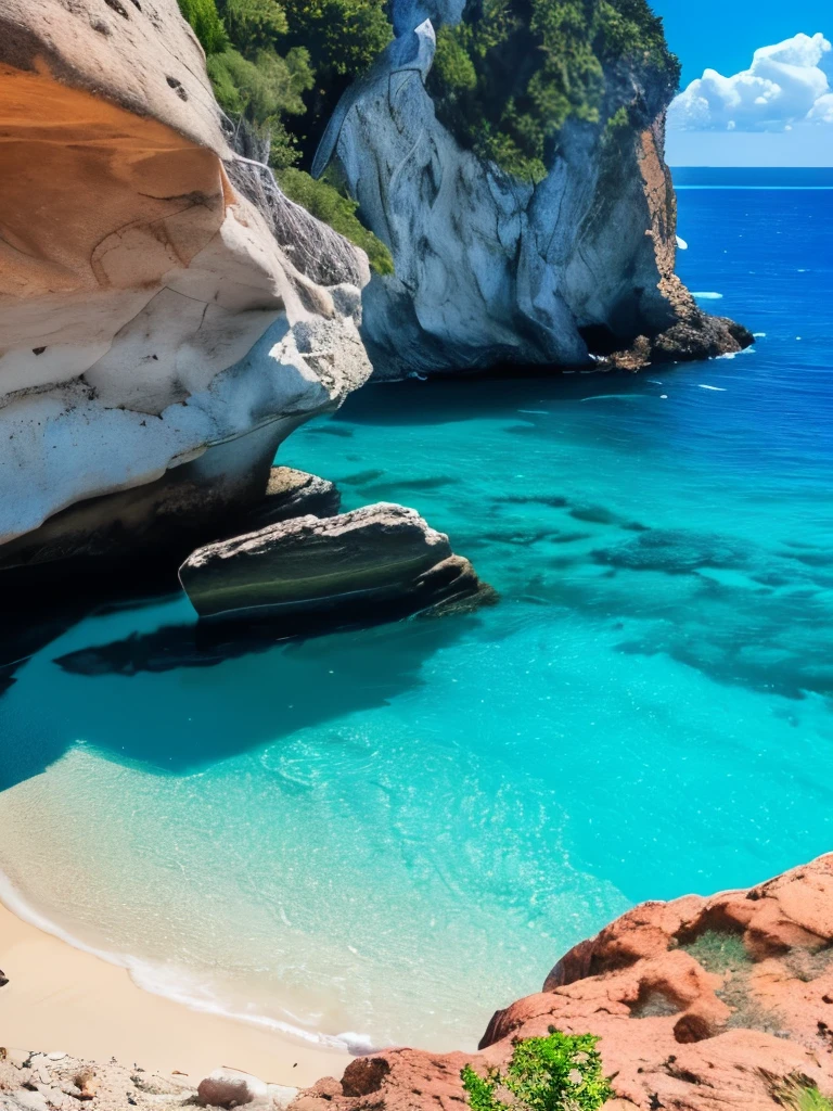 arafed view of a rocky cliff and clear blue water, a picture by Alexis Grimou, unsplash, les nabis, turquoise water, island with cave, view from the sea, puddles of turquoise water, blue waters, turquoise ocean, red sea, incredibly beautiful, azure blue water, clear blue water, white stone arches, cyprus