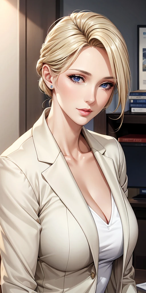 Elegant woman, milf, eyes, blonde hair, soft light, 4k resolution, high quality, beautiful cg