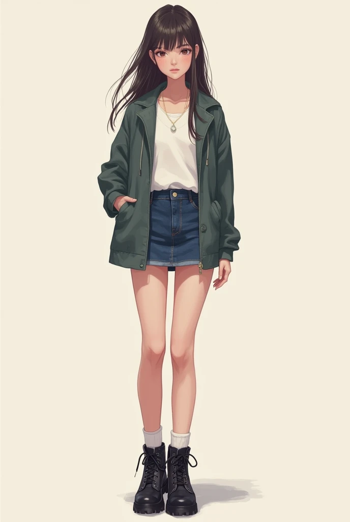 Wearing denim miniskirt and boots Weight: 55kg Height: 150cmｃｍWoman drawing
