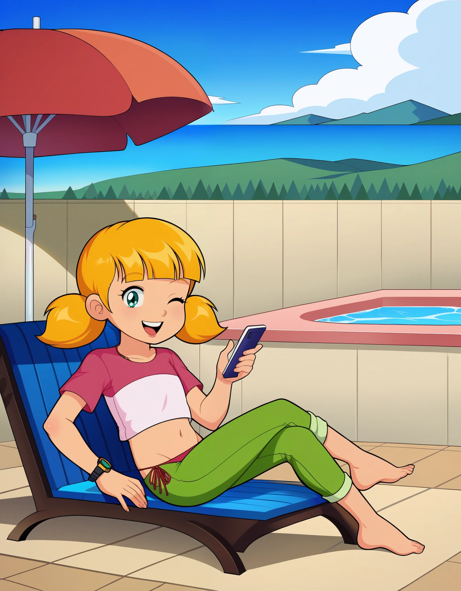 penny, 1girl, bangs, blonde hair, blunt bangs, closed mouth, female "", outdoors, red shirt, shirt, short sleeves, short twintails, sky, smile, solo, tree, twintails, upper body, open mouth, teeth, window, black eyes, blue sky, cloud, day, green pants, ocean, blue eyes, retro artstyle, watch, wristwatch, brown eyes, door, holding, phone, ball, barefoot, bikini, looking at viewer, red bikini, standing, swimsuit, cup, flat chest, grass, lying, on back, table, blue bikini, hands on hips, "childnts, sitting, jacket, long sleeves, striped, striped shirt, pink shirt, shadow, full body, lake, mountain, shoes, torn clothes, red footwear, raglan sleeves, orange hair, black background, parted lips, simple background, indoors, looking down, t-shirt, book, reading, :o, green eyes, cave, dress, sleeveless, sleeveless dress, white dress, crossed legs, hair ornament, :d, brown footwear, hand up, white background, aqua eyes, signature, bare shoulders, hand on hip, navel, pink bikini, short hair, strapless, striped bikini, ;d, one eye closed, side-tie bikini bottom, standing on one leg, v, ass, bikini bottom only, pool, poolside, soaking feet, tankini, water, :q, beach umbrella, "loli", tone, tongue out, umbrella, bag, dark skin, anime coloring, parody, pink jacket, portrait, grand piano, instrument, piano, pink footwear, head rest, night, peeking out, plate, curtains, index finger raised, collared shirt, vest,