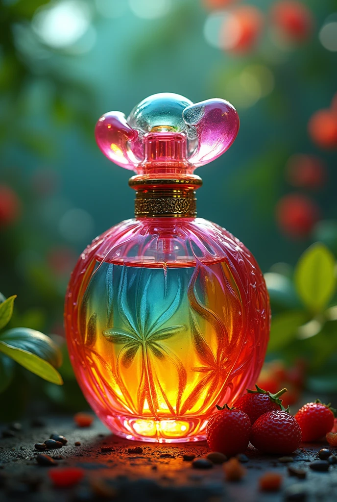Sweet fruit perfume with tropical notes,rainbow design bottle, elegant and luxurious