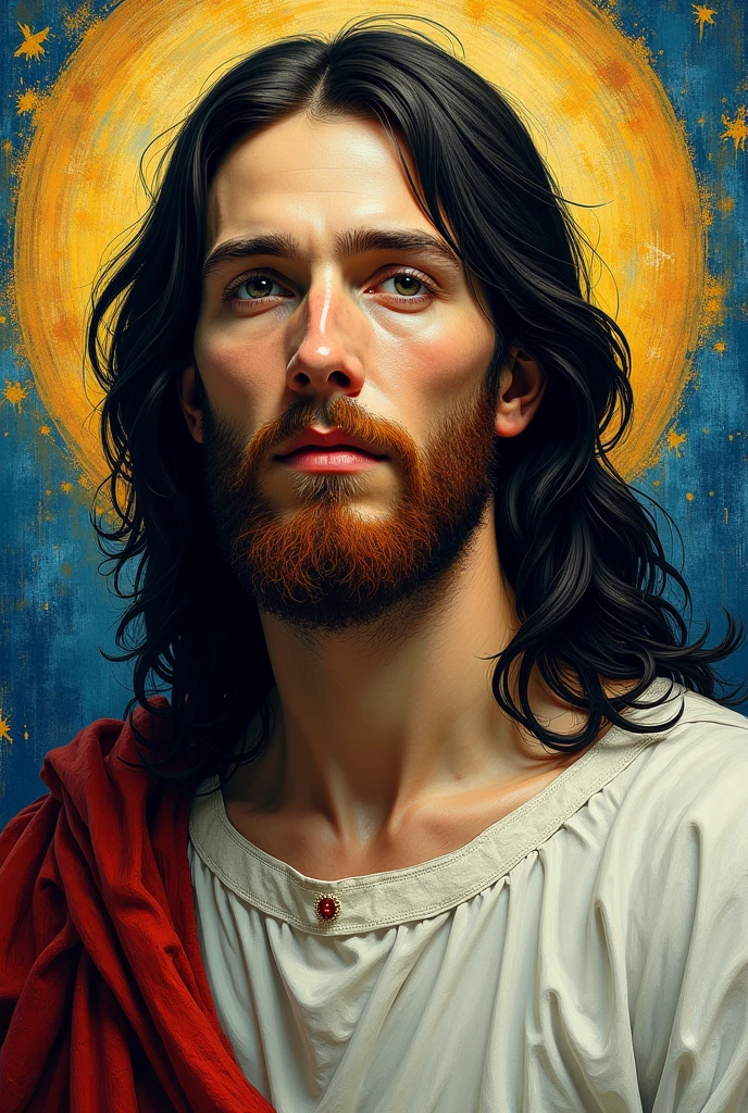 Self-portrait of Jesus Christ in the style of Van Gogh, not as it is known, with black hair