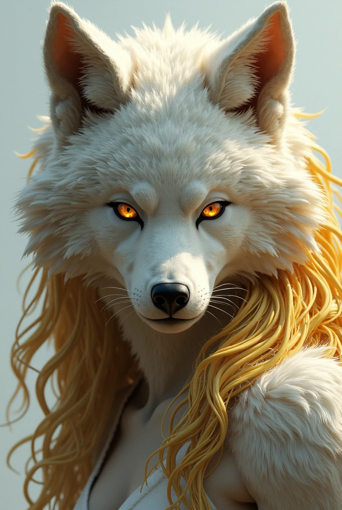 Wolf girl full face wolf skin wolf hair white and yellow