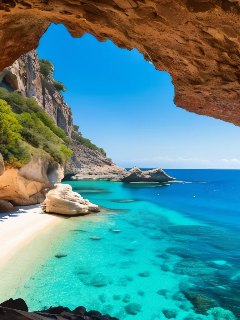 arafed view of a rocky cliff and clear blue water, a picture by Alexis Grimou, unsplash, les nabis, turquoise water, island with cave, view from the sea, puddles of turquoise water, blue waters, turquoise ocean, red sea, incredibly beautiful, azure blue water, clear blue water, white stone arches, cyprus