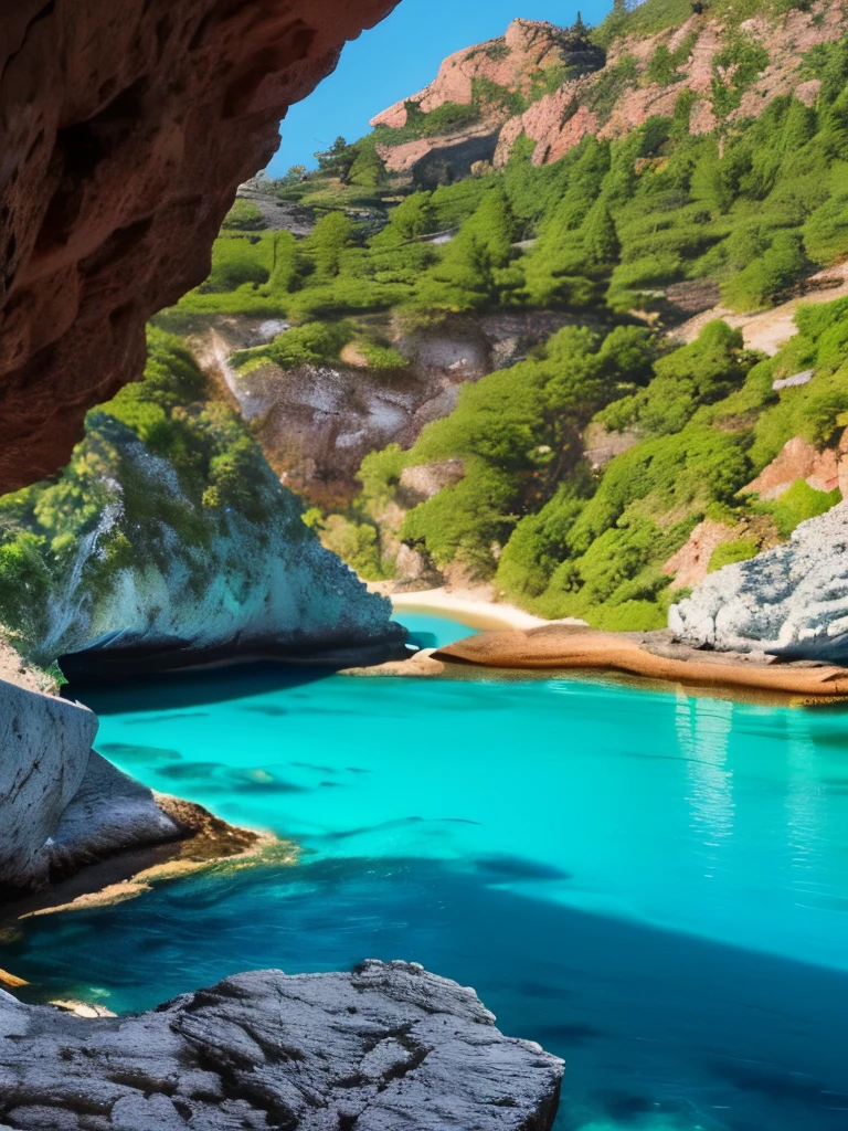 arafed view of a rocky cliff and clear blue water, a picture by Alexis Grimou, unsplash, les nabis, turquoise water, island with cave, view from the sea, puddles of turquoise water, blue waters, turquoise ocean, red sea, incredibly beautiful, azure blue water, clear blue water, white stone arches, cyprus