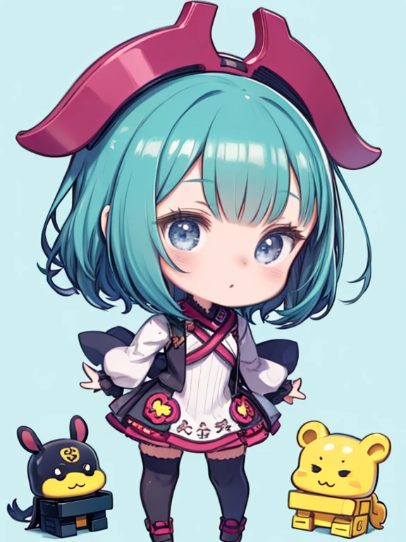 One Girl、Chibi Character、Model made with Lego blocks、Simple Background、