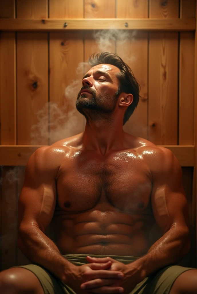Hugh Jackman en un sauna