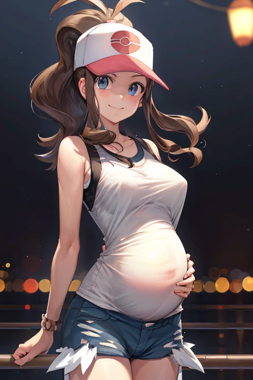 centered, award winning upper body portrait, cowboy shot, 1 pregnant girl, (looking at viewer:1.2), | solo, smile, def1, third trimester of pregnancy, | city, urban scenery, city lights,| bokeh, depth of field, cinematic composition, | dynamic pose,
