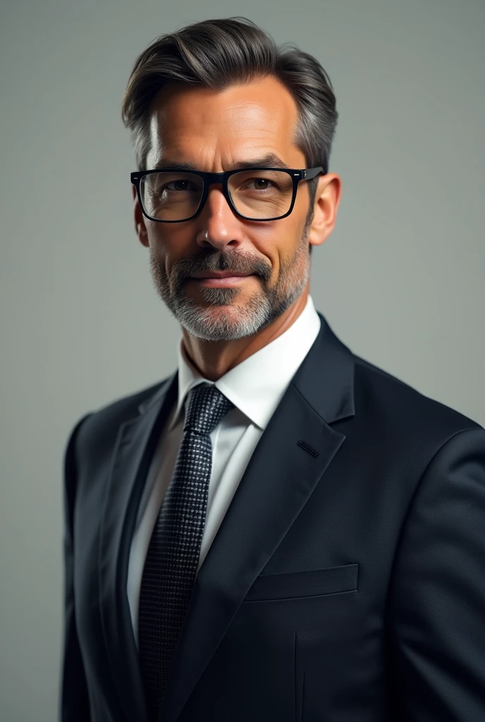 A tanned man wearing glasses and a suit