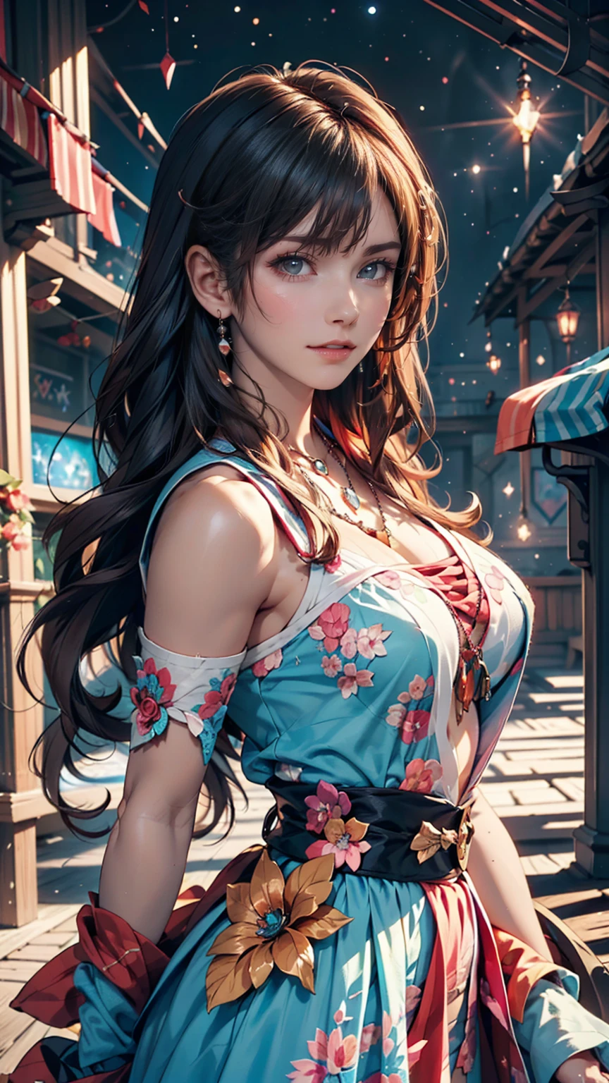 Close-up of a woman with colorful hair and necklace, Anime girl with space-like hair, Soft vitality of Ross Dres, Gubes-inspired artwork, Fantasy art style, colorful], Vivid fantasy style, Ross draws vibrant cartoons, universe and colorful, Gwaiz, colorful digital fantasy art, Great art style, Beautiful anime style, White skin, hulk clothes