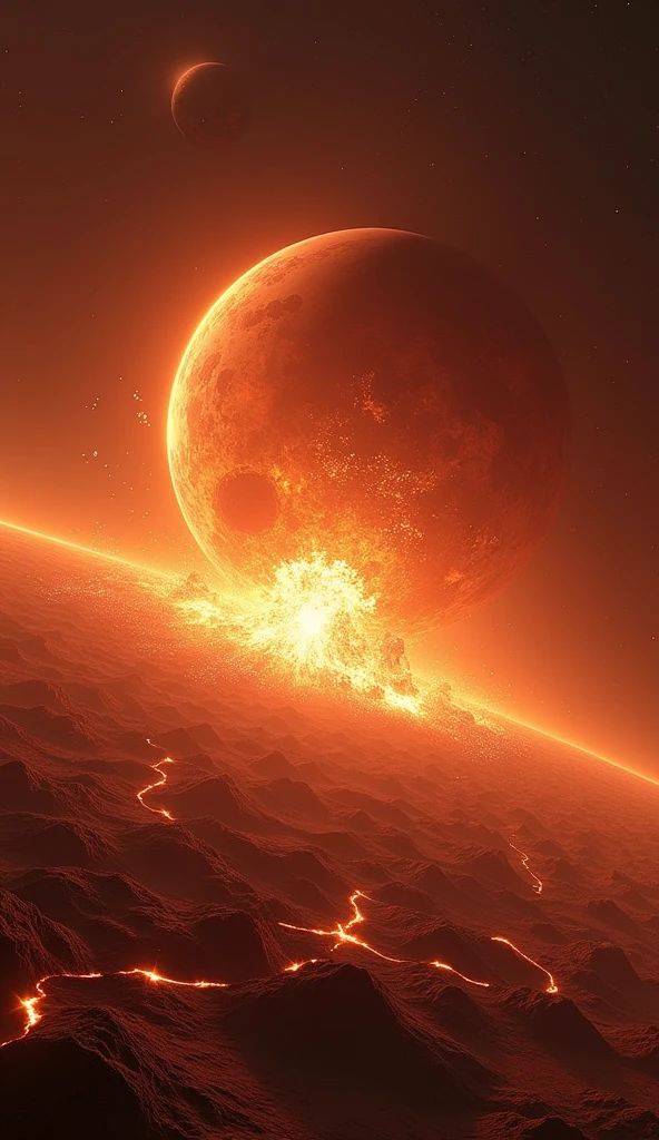 Photographic Ultra-Realism　Mars explosion seen from space　Magma cracks on the surface　radiation　Fantasy　Vision