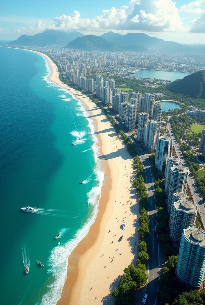 Aerial view of the Balneário Camboriú beachfront with many buildings.