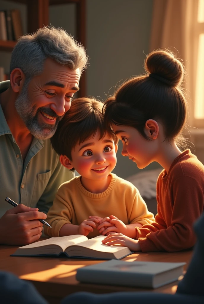 Image showing a young son learning from his parents teaching advice or guidance  having a heart-to-heart conversation. 