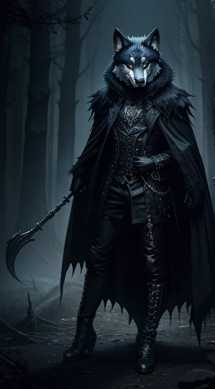 wolf mask, gothic style, creepy, sexy, dark fantasy, magic ball background, dark energy steam, full body