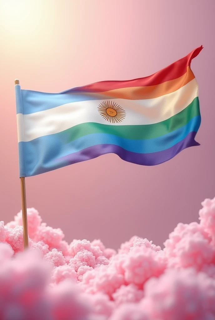 LGBT flag in the back and an Argentine flag in the front, pastel colors