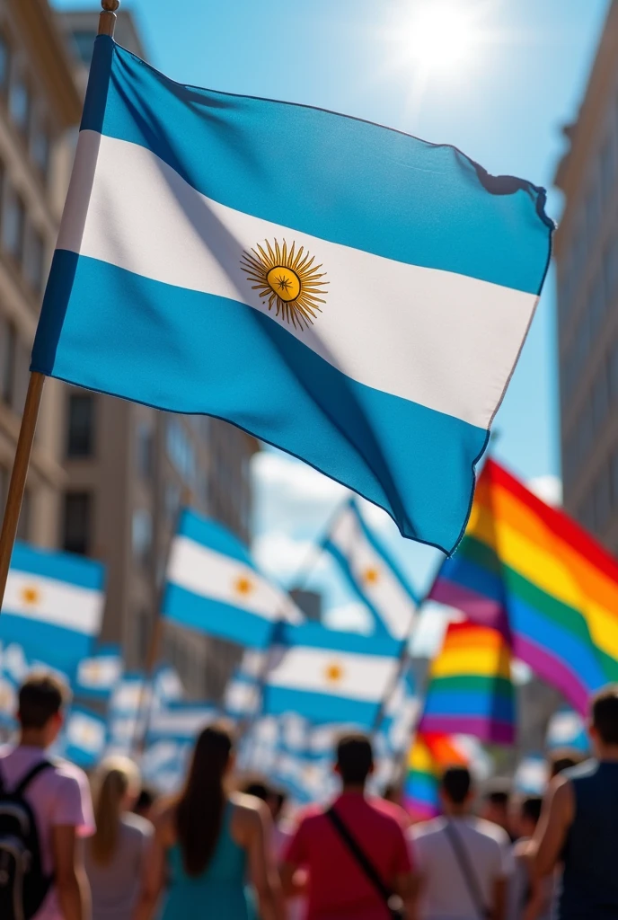 LGBT flag in the back and an Argentine flag in the front