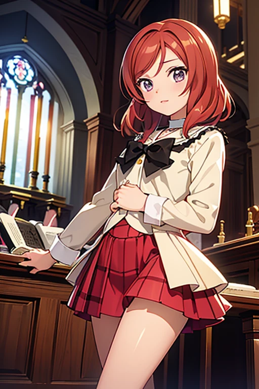 (Highest quality、masterpiece)、One Girl、Maki Nishikino、cute、church、pipe organ、ドヤ顔
