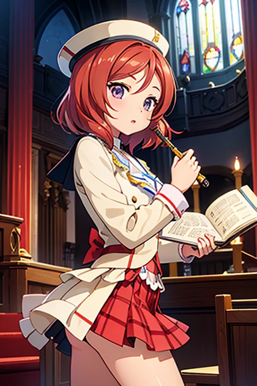 (Highest quality、masterpiece)、One Girl、Maki Nishikino、cute、church、pipe organ、ドヤ顔
