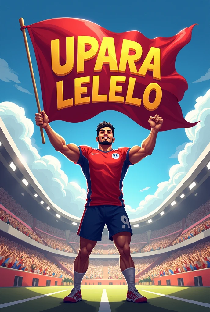 Create a banner of a player holding a flag with UPARALeLeLo written on it