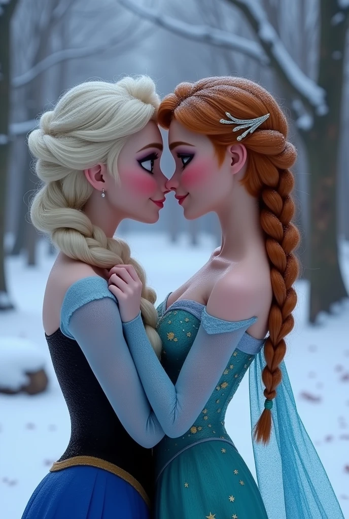 Princess Elsa nude busty kissing Anna