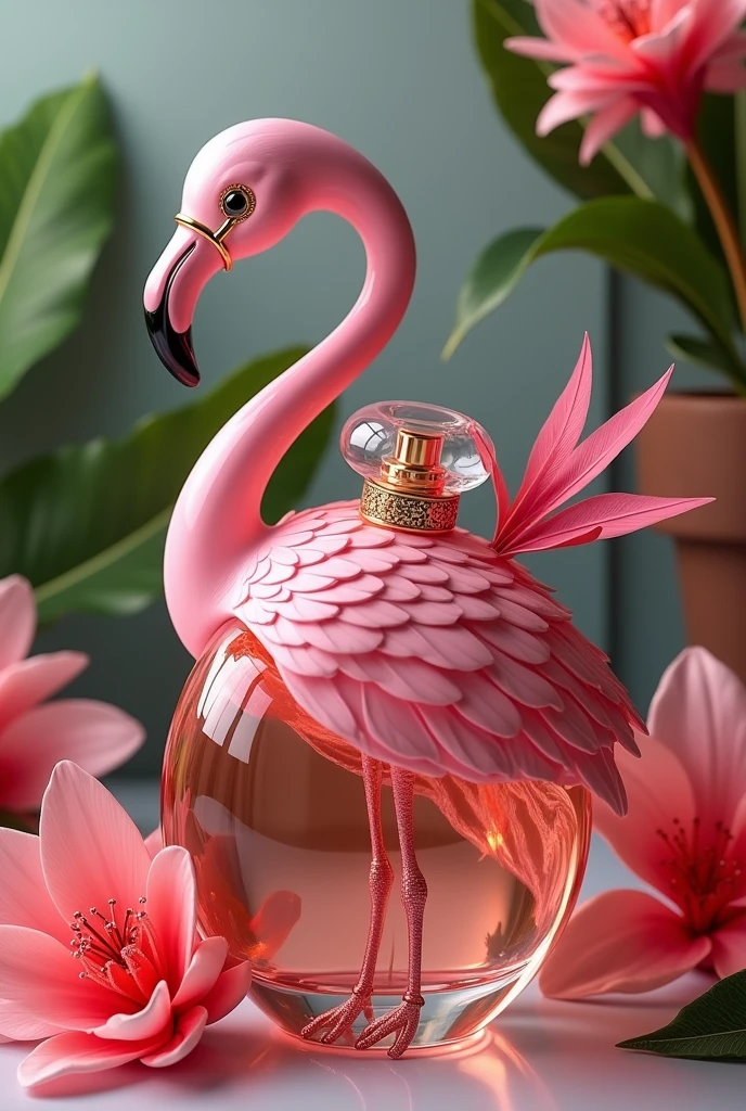 Elegant and luxurious flamingo bottle perfume , unique with fruity and sweet notes, flamingo with flowers