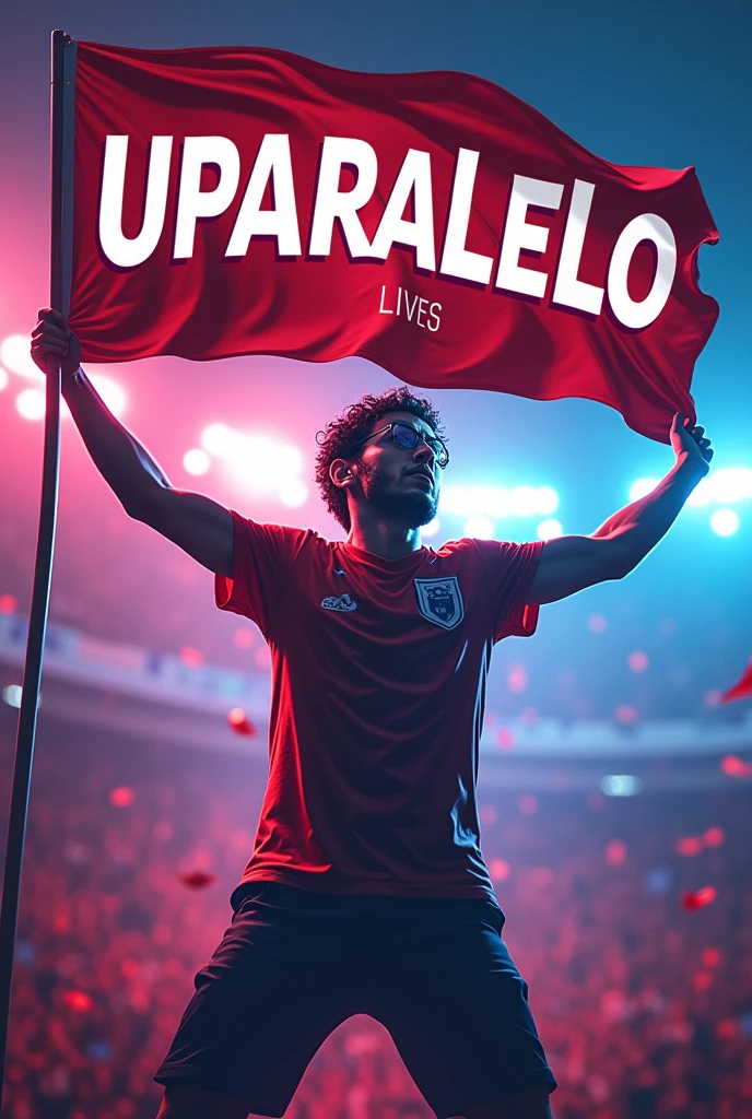 Create a banner of a player holding a flag with UPARALeLo player written on it