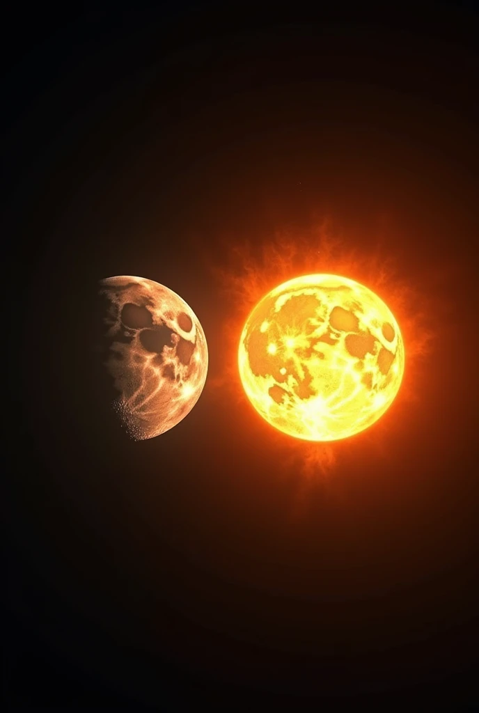 A scene in which the moon and sun are side by side, shining at the same size