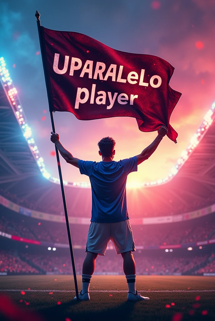 Create a banner of a player holding a flag with UPARALeLo player written on it