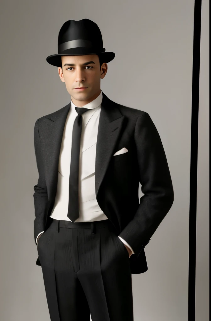 arafed man in a suit and hat standing with his hands in his pockets, 1 9 2 0 cloth style, 1 9 2 0 s cloth style, 1 9 1 0 s style, clothed!! lucien levy - dhurmer, in the 1920s, 1 9 2 0 s fashion, 1 9 2 0 s clothes