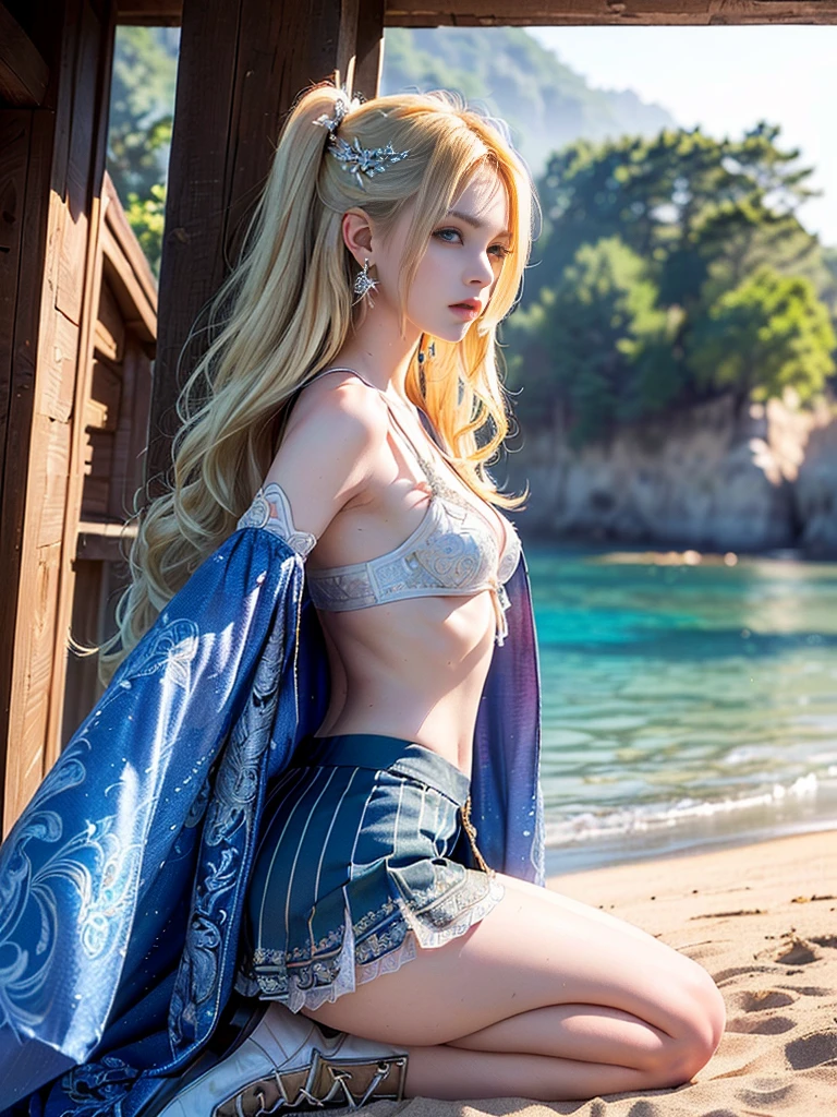 (((masterpiece, best quality))), (((high quality))), (((high resolution illustration))), (((hyper detail))),NSFW, (((Wordsworth's Sharon))),(((Very beautiful long blonde hair))), (((Very beautiful face))), ((((Detailed face)))),(((very beautiful blue eyes))),(((Realistic Skin))),(((her face is flushed))),(((slim body))),(((slim thighs))),(((small breasts))),(((very beautiful slender legs))),(((platinum armor with extremely detailed and intricate decoration))),(((A skirt with extremely detailed and intricate decoration))),(((Boots with extremely detailed and intricate decoration))),(((A cloak with very detailed and intricate decoration))),(((beautiful earrings))),(((beautiful hair ornaments))),(((at the very beautiful beach))),(((wet her skin))),(((1girl))),(((many boy))),(((saliva))),(((very angry))),(((standing sex))),(((virginal,sex))),(((standing position,from behind))),(((side view)))