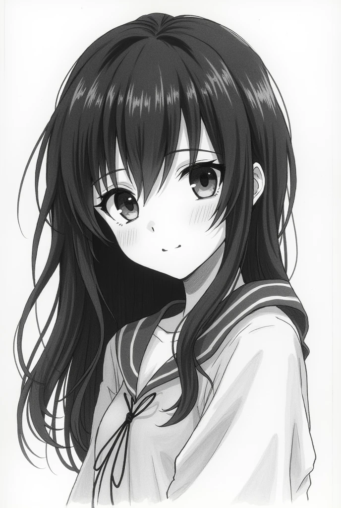 Drawing of anime character, black smooth strokes by pencil, not digital arts, paper strokes , on paper picture