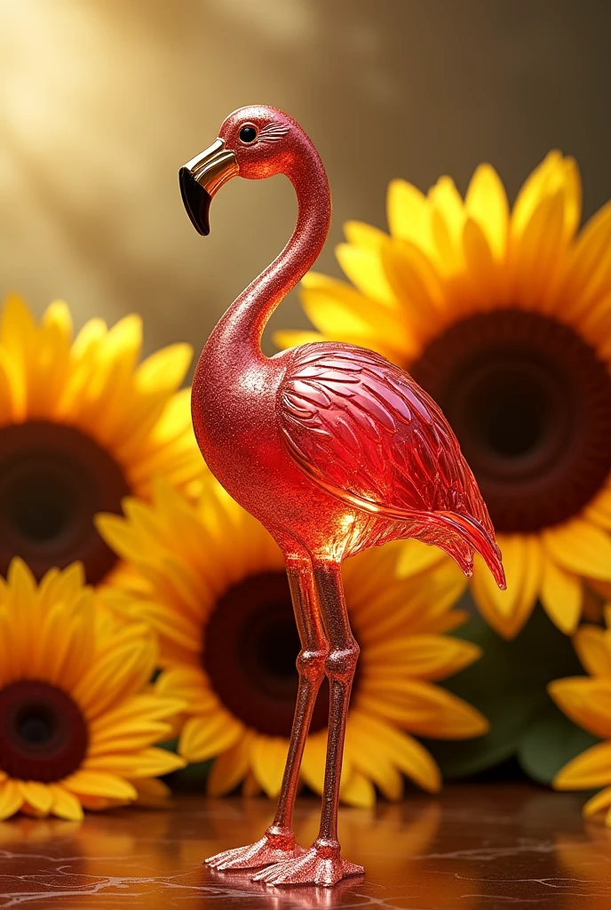 Elegant and luxurious flamingo bottle perfume , unique with fruity and sweet notes, flamingo with sunflower flowers