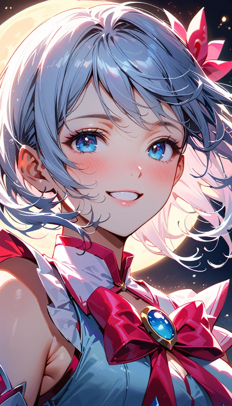 Magical Girl, light skin, Moonlight, full moon, happy, perfect quality, (masterpiece: 1.2) (realistic: 1.2) (bokeh) (best quality) (sensitive skin: 1.3) (intricate details) (8k) (Detail Eyes) (clear focus),