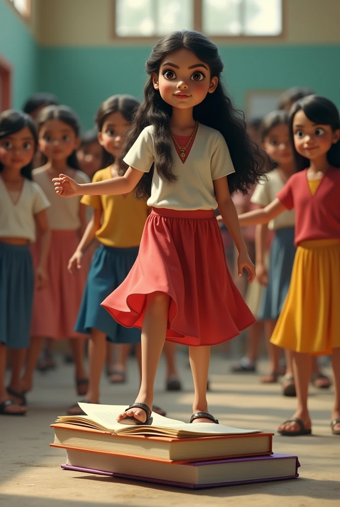 Indian girls stepping on book 