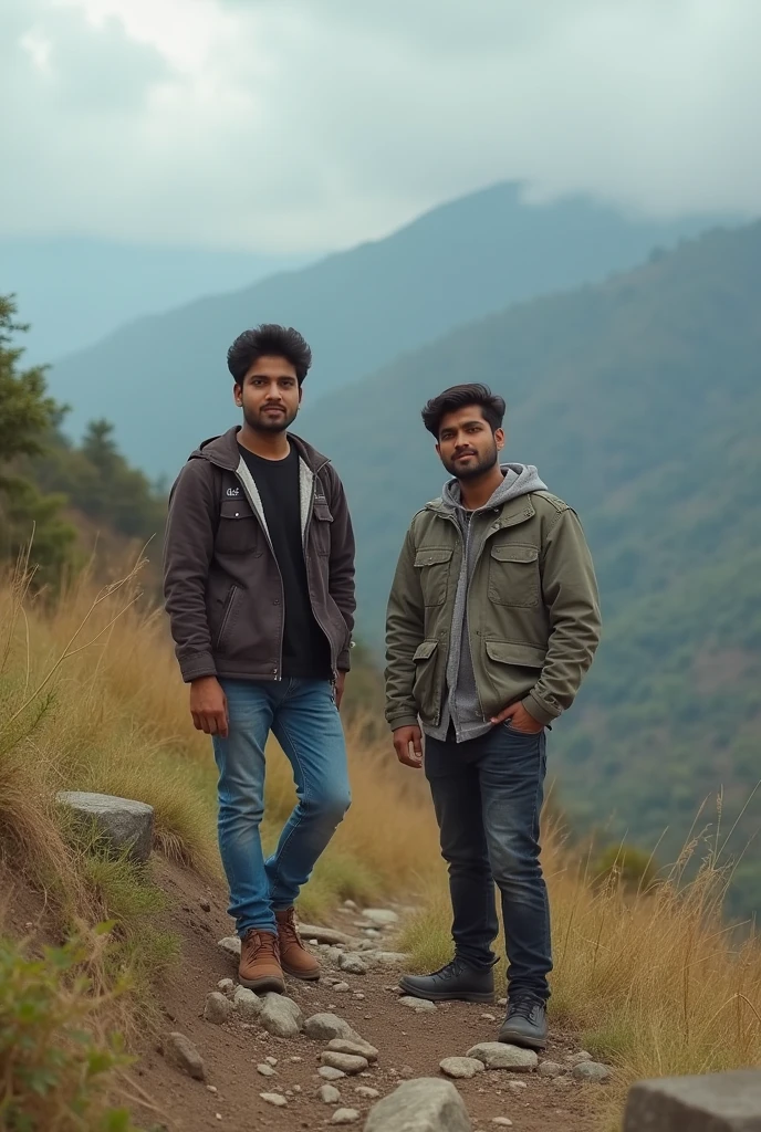 a boy whose name is vikas kumar , and other boy named pritam kumar , they are bestfriend from their childhood , and they have decided to party with each other , prepare a photo in hilly area .
