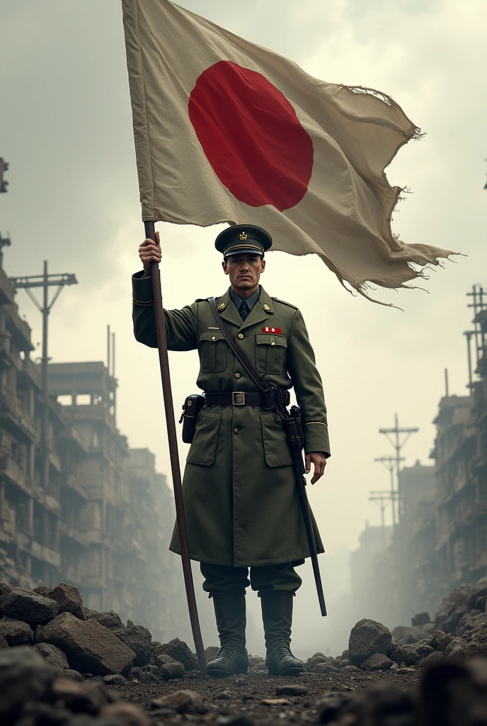 Japan solger with flag ww2
