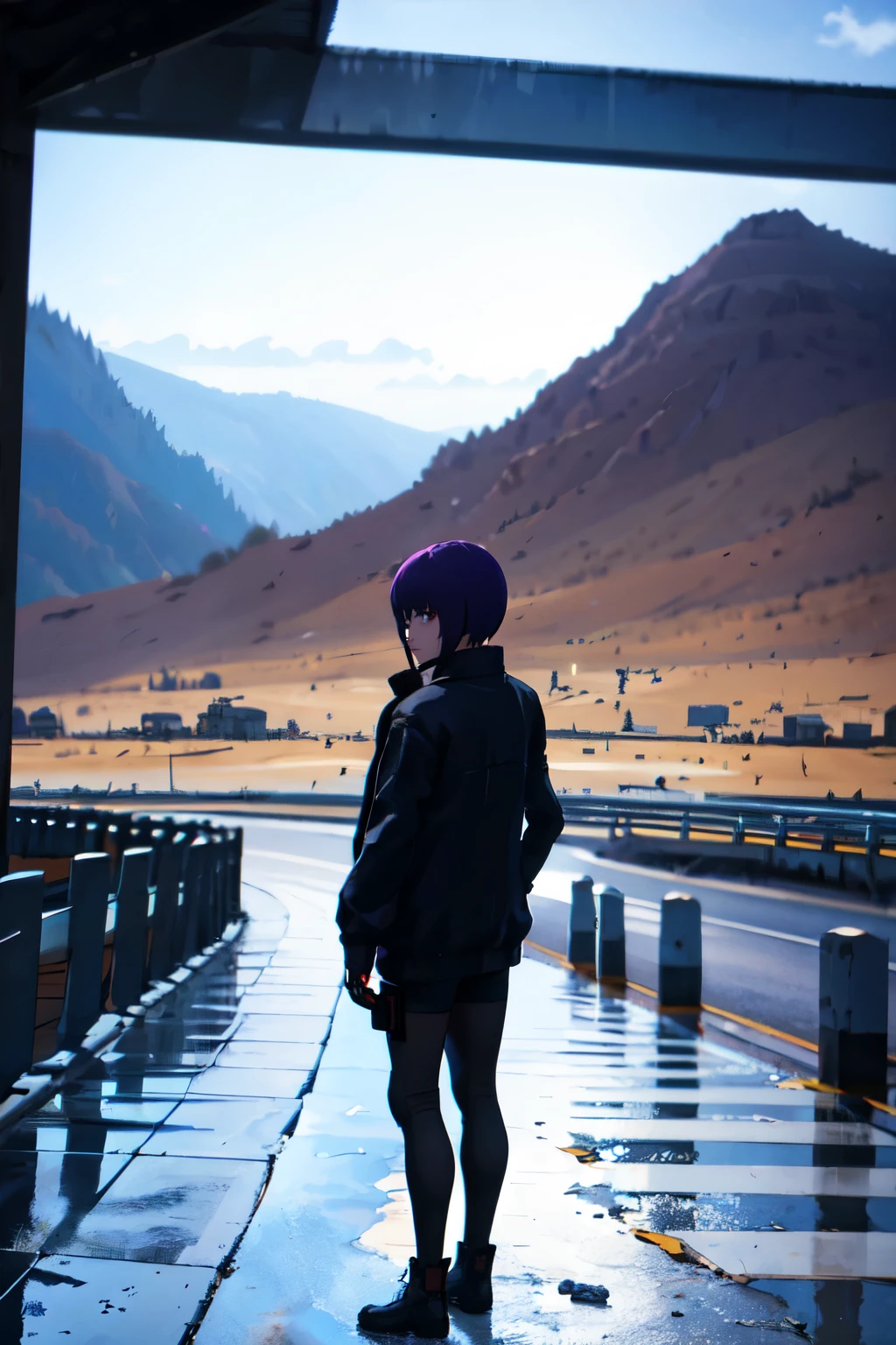 absurderes, best qualityer, 1 girl, standing alone, looking ahead at viewer, eye focus, motoko_Kusanagi, Black jacke