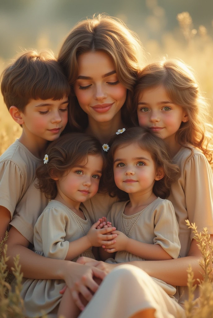 A mother with four children for a music album cover