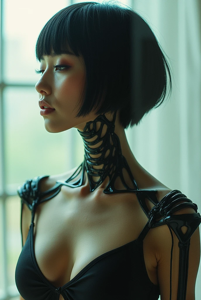 Highly detailed beautiful ceramic silhouette female robot face, robot, robot parts, 150 mm complex 3d render, beautiful studio soft light, rim light, vivid details, gorgeous cyberpunk, lace, surreal, anatomy, facial muscles, cable wire, microchip, elegant and beautiful background, octane number rendering, HR giger style, 8k, top quality, masterpiece, illustration, very delicate and beautiful, very detailed, CG, unity, wallpaper , (fidelity, fidelity: 1.37), amazing, fine detail, masterpiece, best quality, official art, highly detailed cg Unity 8k wallpaper, absurd, incredibly absurd, full body, orange body, big, tall slender, delicate, lower body ultra-fine