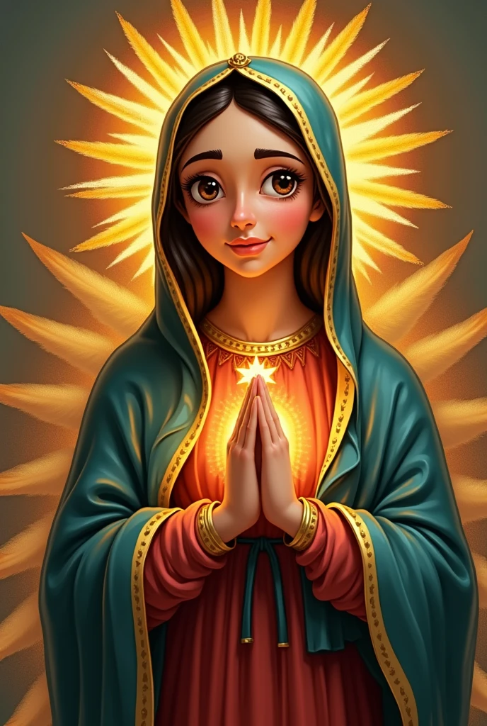 Image that says happy 4 months my purrunguita I love you so much, with the image of the Virgin of Guadalupe holding a Nicaraguan nacatamal, animated style