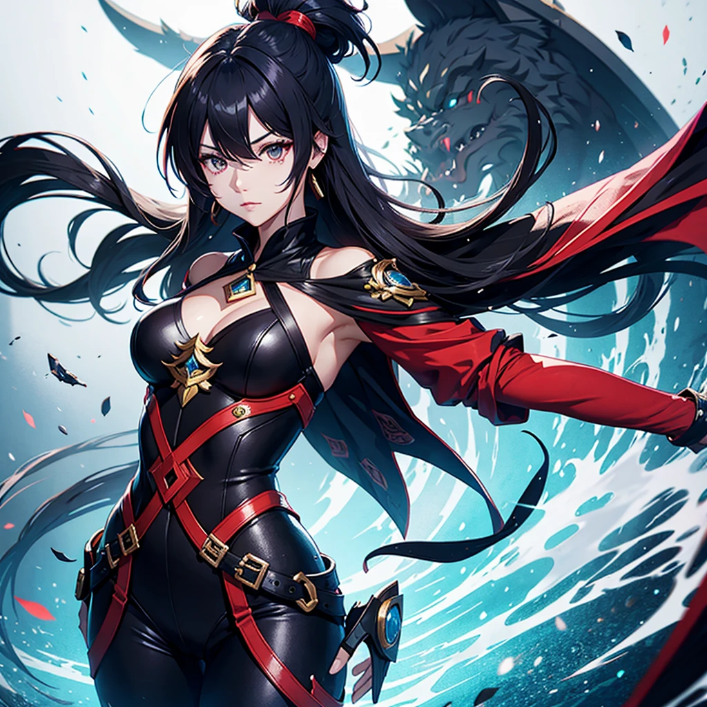 Make a kagura from Mobile legends bang bang like she is but her eyes are bright and menacing but do everything manga style without color but only the eyes shine with color 