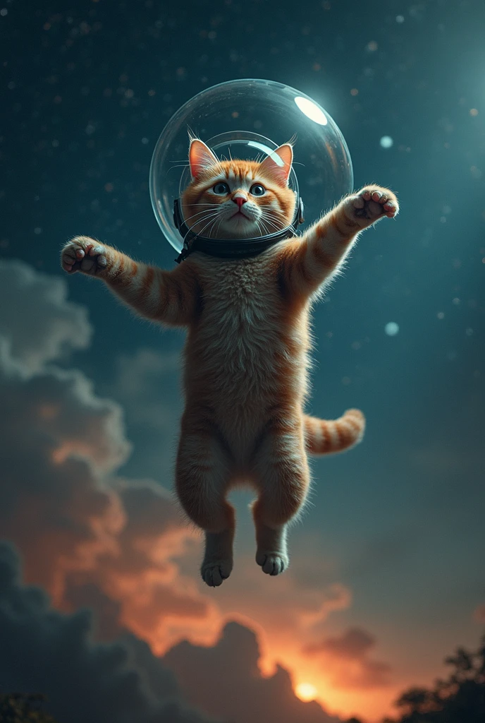 Photographic Ultra-Realism Night Scenery ((Flying Space Cat2Animals)) Covered in scars ((Helmet)) Flipping Cat Strong winds