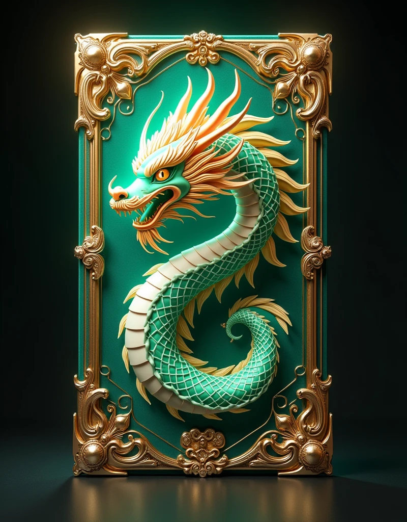 this is a futuristic card game toy, 1 card, (((card with full LCD screen))), (displayed on screen pixel art of an oriental dragon), card frame with golden baroque decoration like a prestigious book, (masterpiece, 4K, highest quality: 1.9, perfect anatomy: 2.0, high resolution, perfect (bright lighting, clearly drawn face, detailed body),