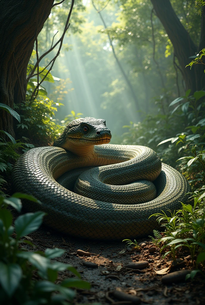 Amazon jungle per baitha hua bada anaconda saamp ka photo