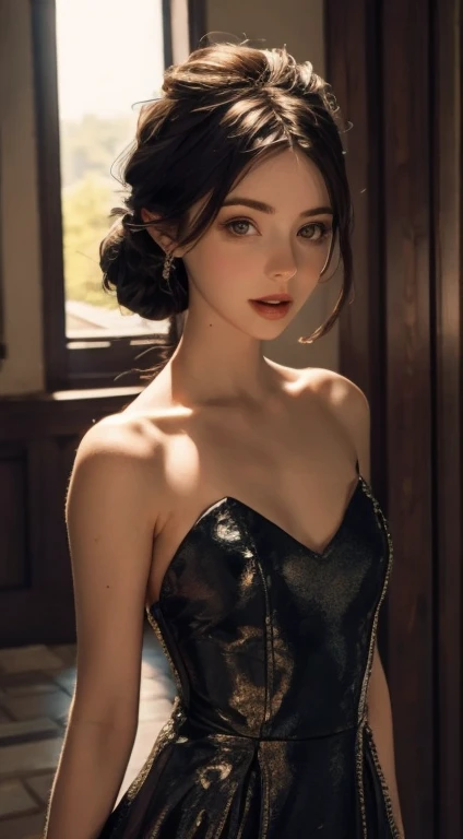 Adelaide Kane (Queen Mary Stuart, Reign Series), Wearing bright latex vede, Strong pose, looking at the camera, Lakeside, detailed, Daytime, sun rays, ultra detailed photography, Warm lighting, Art Station, 4K, Sharp focus, High resolution, masterpiece.Luxury Dresses、high resolution、Ultra delicate
