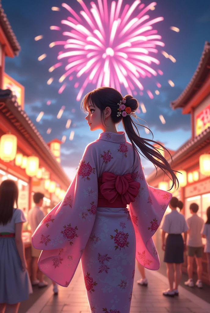 Summer Festival Yukata Fireworks