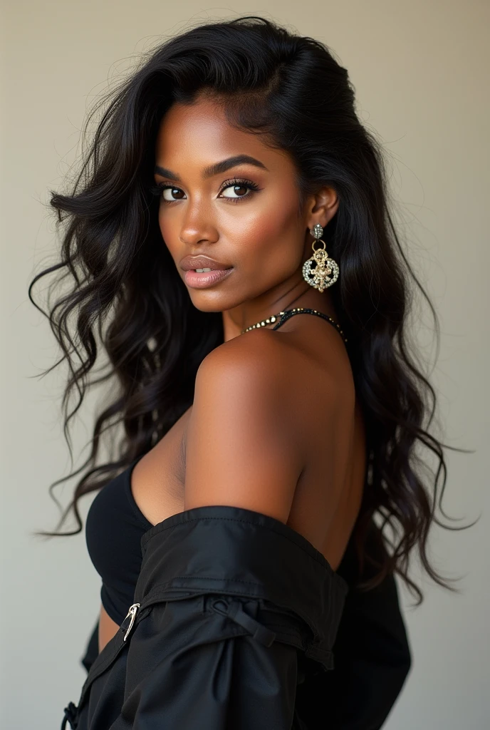 A passport picture in the early 2000s of a cute pretty brown skin Black instagram baddie girl in her early 20s brown skin black girl with a early 2000s video vixen aesthetic with a nice define chiseled jawline with almond slanted shape eyes girl facing backwards before and after hair growth from short to long