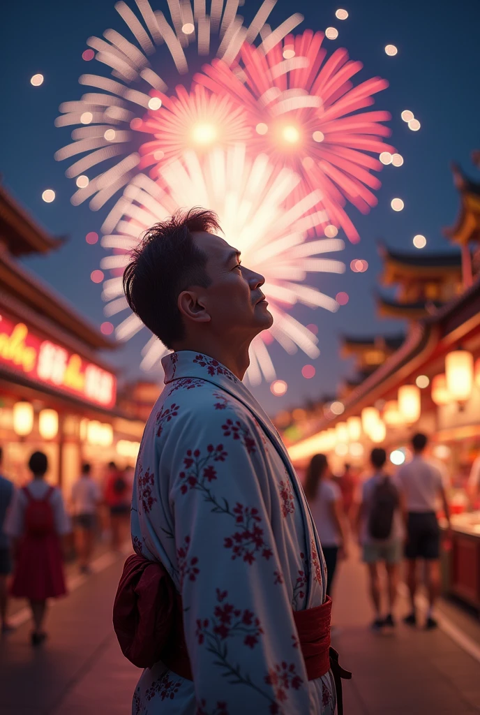 Summer festival yukata fireworks man